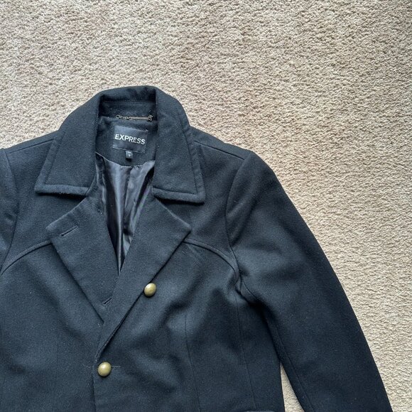 Express Pea Coat Womens Large Wool Blend Black Buttons Pockets - Picture 5 of 13